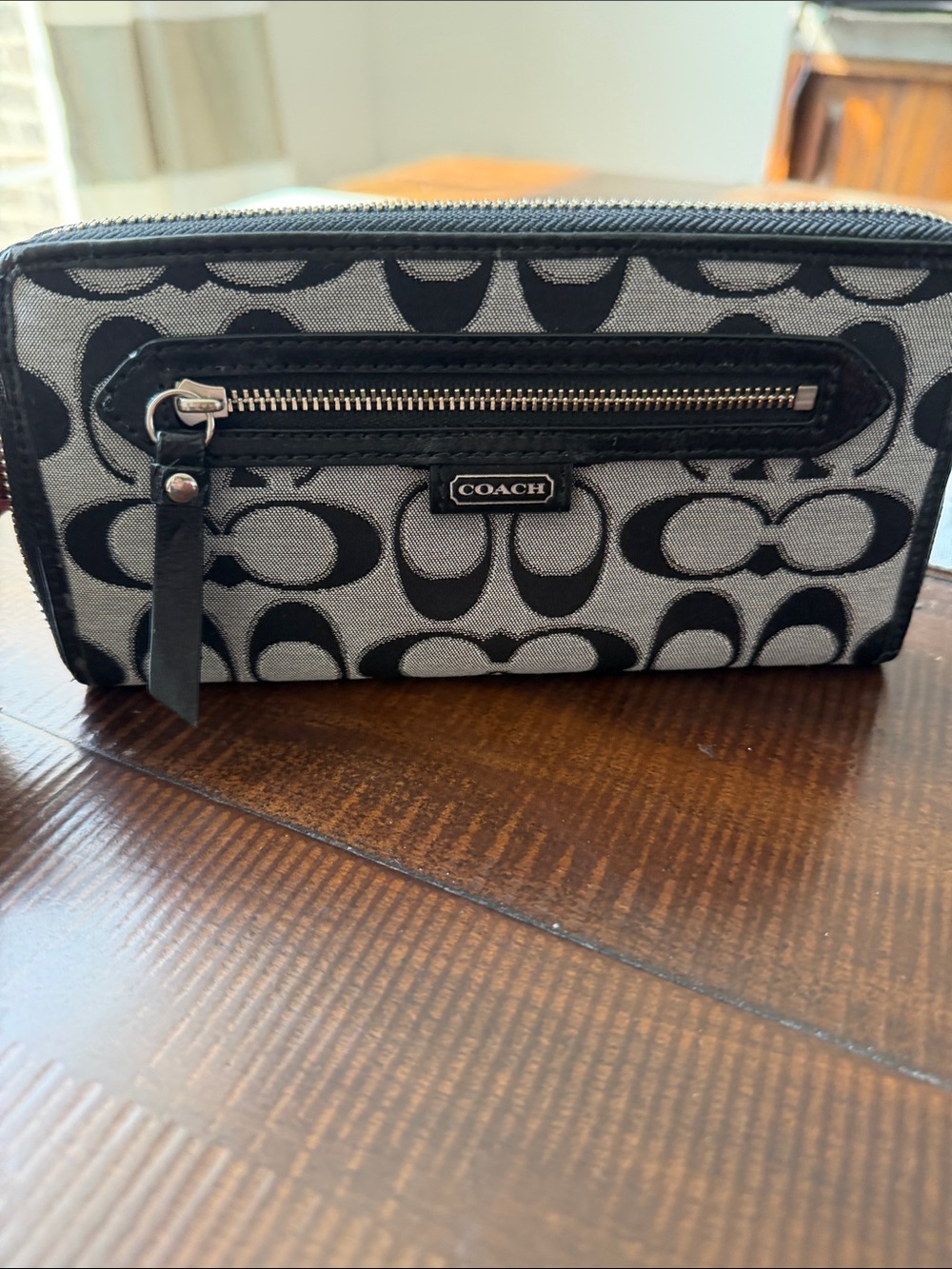 Coach Monogram Zip-Around Wallet in Black and Gray